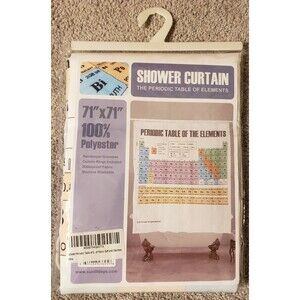 Periodic Table of Elements Shower Curtain with Rings 71X71 Inch, Polyester - NEW